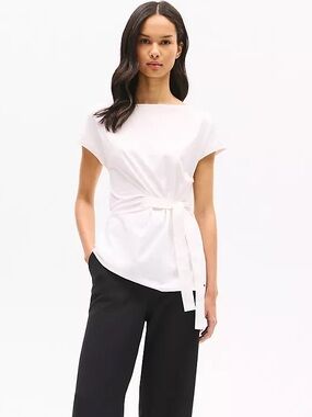 Tommy Hilfiger White Stretch-Cotton Wrap Top